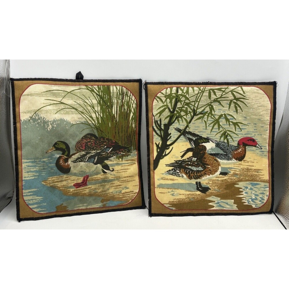 Vintage Ocean House Duck Quilted Trivets Kitchen Wall Hangings Set of 2